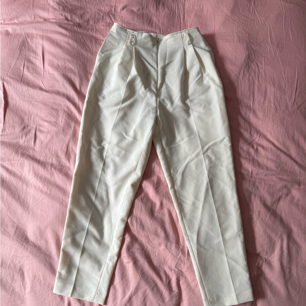 White Straight Leg Pants with Structured Waistband